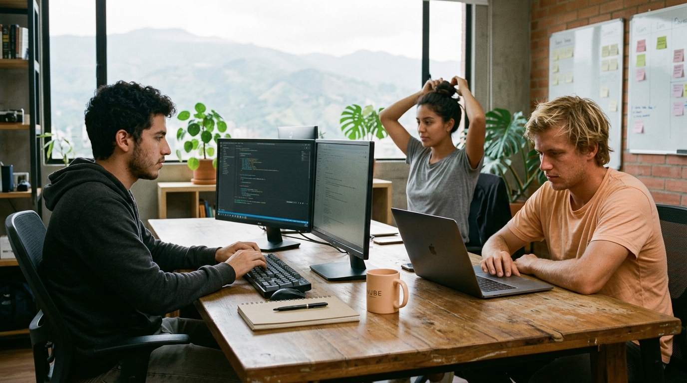 Equipo trabajando concentrado en la oficina
